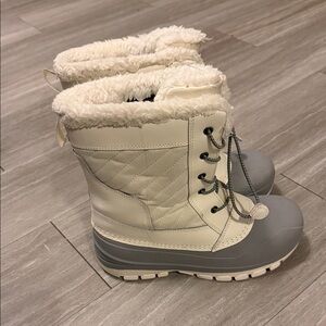 White and Gray Winter Snow Boots with Fur Lining